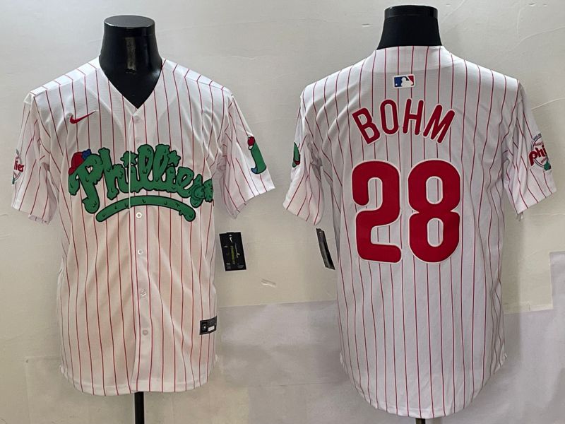 Men Philadelphia Phillies #28 Bohm White Fourth generation Joint Name Nike 2025 MLB Jersey style 11